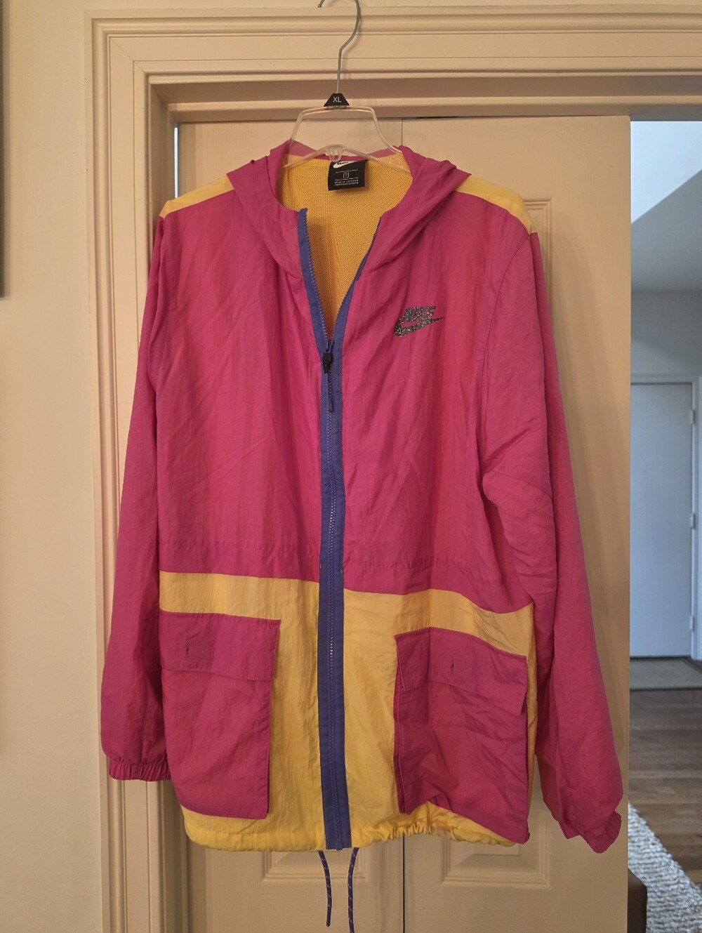 Nike Womens  Pink & Yellow Hooded Windbreaker Jacket